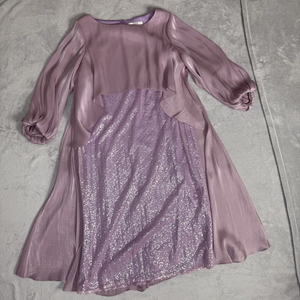 Badgley Mischka Layered Georgette Sequin Cape Dress Purple Plus Size 22